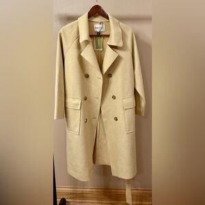 NWT Wool Beige Double-Breasted Women’s Coat Size L